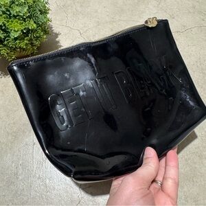 YSL Get It Back Black Makeup Bag Gold Zipper Faux Patent Travel Classic Cosmetic